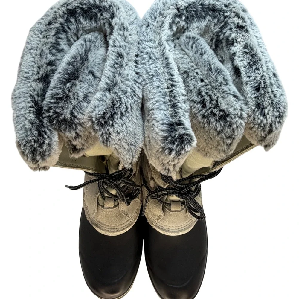 Khombu Emily Womens Tan Black Faux Fur Quilted Winter Snow Duck Boots Size 9M
